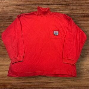 ChausSport Mock Neck‎ Pullover Top Red Cotton Sport Houndstooth Patch Size L